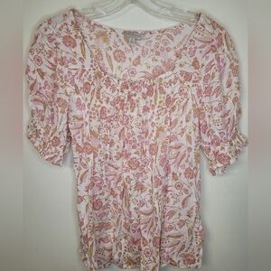Lucky Brand Floral Print Women's Top - Pink and White, Flowy, spring Summer